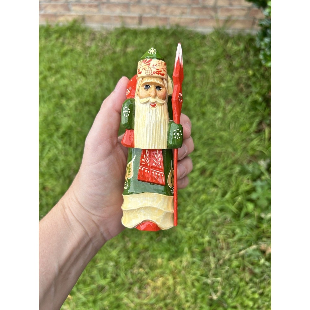 Hand Carved Hand Painted Wooden Grandfather Frost Russian Santa Ded Moroz 5"